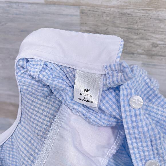 LuLu Bebe Seersucker Easter Bunny Romper Blue Peter Pan Collar Smocked Baby 9M - Picture 6 of 6